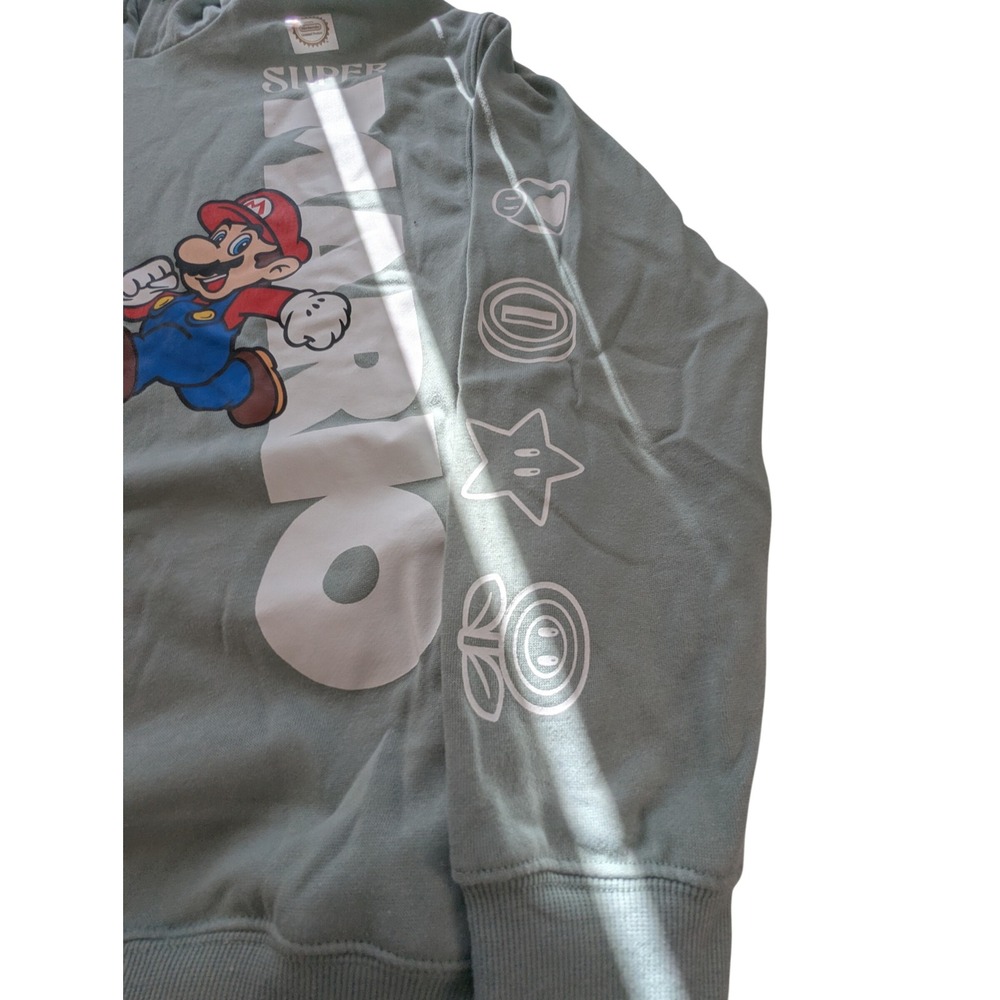 Nintendo Super Mario Hoodie Unisex XS Green New Graphic Sleeve Print Sweatshirt
